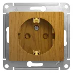 GLOSSA Розетка с заземлением со шторками в рамку дуб