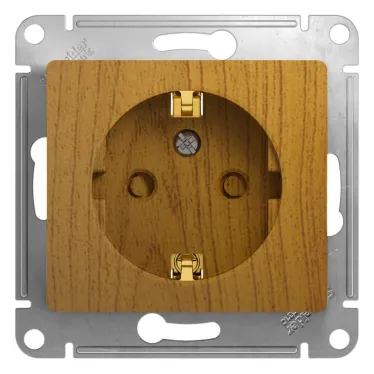 GLOSSA Розетка с заземлением со шторками в рамку дуб