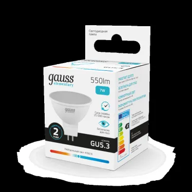 Лампа светодиодная LED 7 Вт 550 лм 4100К софит MR16 нейтральный GU5.3 AC 220В Elementary Gauss