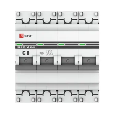 Выключатель автоматический четырехполюсный 8А С ВА47-63 4.5кА PROxima