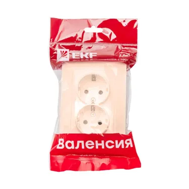 Валенсия розетка 2-местная с/з 16А кремовая с защ. штор. PROxima