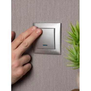 Валенсия лицевая панель выключателя 1-кл. с индикатором 10А сталь