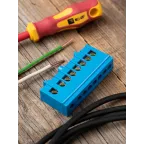 Шина 0 N (6х9мм) 8 отверстий латунь синий изолированный корпус на DIN-рейку PROxima