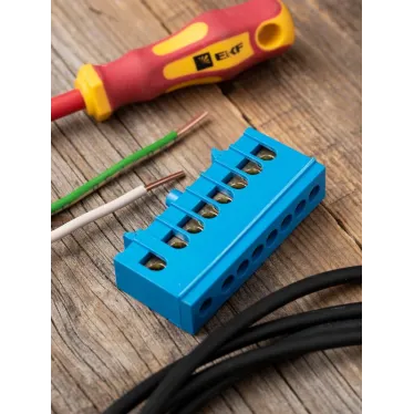 Шина 0 N (6х9мм) 8 отверстий латунь синий изолированный корпус на DIN-рейку PROxima