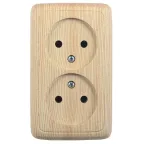 Розетка двойная наружная со шторками с изоляционной пластиной сосна