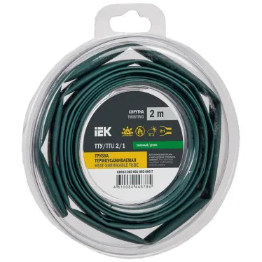 Трубка термоусадочная ТТУ нг-LS 2/1 зеленая (2м/упак) IEK