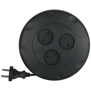 Удлинитель (черный) рулетка, без заземл, 2x0.75мм2, 3гн, 3м (10/600) UR-3-3 м-B