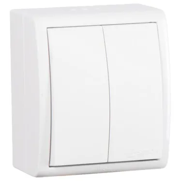 15 Aqua Выключатель двухклавишный с подсветкой IP54 10А 250В винтовой зажим S15A белый