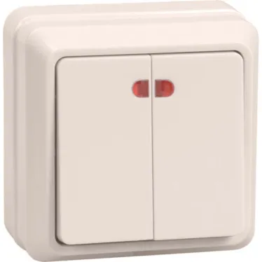 ОКТАВА Выключатель двухклавишный наружный бежевый с индикацией 10А