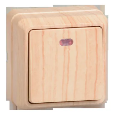 ОКТАВА Выключатель одноклавишный наружный сосна с индикацией 10А