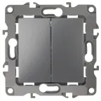 Выключатель двойной, 10АХ-250В, б.л., Эра12, графит,12-1004-12