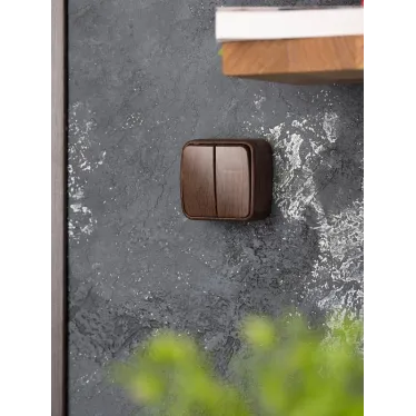 Выключатель 2-клавишный ОП Минск 10А темное дерево