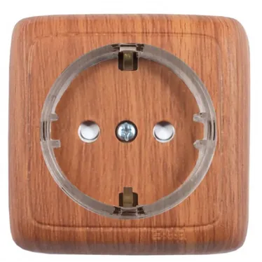 Розетка наружная с заземлением с изоляционной пластиной со шторками (стакан) дуб