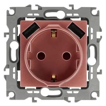 Розетка 2P+E 16A-250В, штор. с 2xUSB 5В-3А, Эра12, медь 12-4109-14
