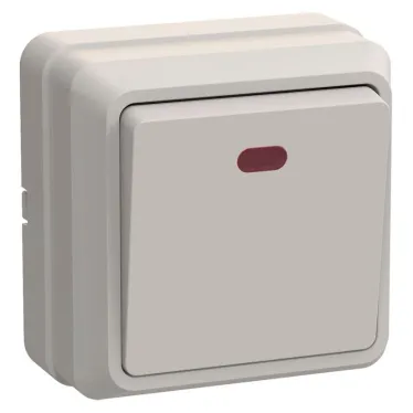 ОКТАВА Выключатель одноклавишный наружный бежевый с индикацией 10А