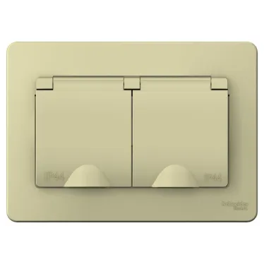 Розетка BLАNCА двойная, скрытой установки, IP44, с заземлением, со шторками, с крышками, 16А, 250В, бежевый