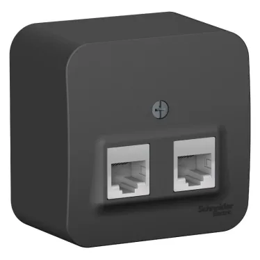 Розетка BLANCA наружная двойная компьютерная RJ45+телефонная RJ11, кат.5e, с изолирующей пластиной, антрацит