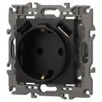 Розетка 2P+E 16A-250В, штор. с 2xUSB 5В-3А, Эра Elegance, антрацит 14-4109-05