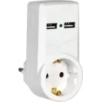 Адаптер Т-01/01 1 место 2P+PE 16А 2хUSB 2,1A белый