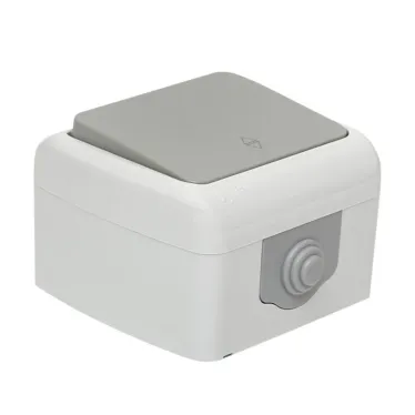 Выключатель Мурманск проходной 1-клавишный 10А IP54 серый