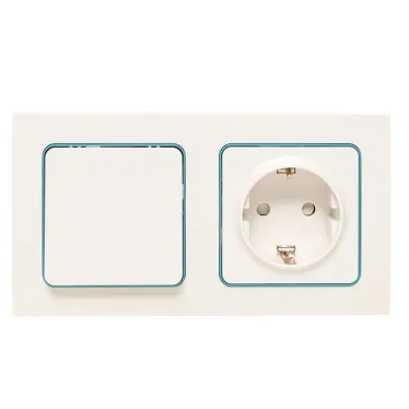 Стокгольм Рамка 2-местная белая с линией цвета синий