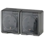 Розетка 2х2P+E IP54, шторки, 16A-250В, ОУ, Эра Эксперт, серый, 11-2404-03