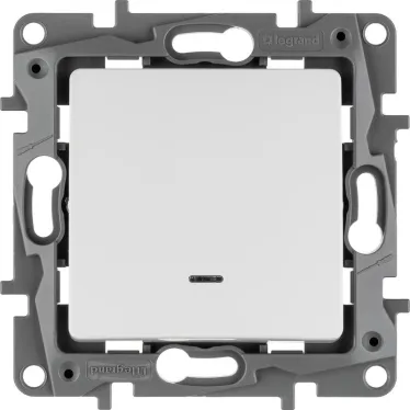 Выключатель одноклавишный, с подсветкой, безвинтовые зажимы 10АХ, белый