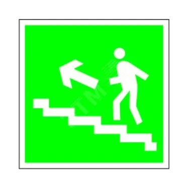 Знак безопасности BL-3015.E16"Напр. к эвакуац. выходу по лестн. вверх (лев.)" | a12954 | Белый свет