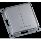 MASTER Выключатель двухклавишный с индикацией, скрытой установки, в рамку, серебро