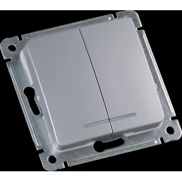 MASTER Выключатель двухклавишный с индикацией, скрытой установки, в рамку, серебро