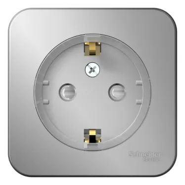 Розетка BLANCA наружная, с заземлением, со шторками, (тонкая), с изолирующей пластиной 16А, 250В, алюминий