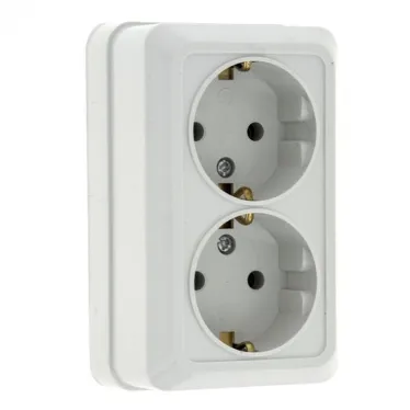 Рим Розетка двойная 16А с заземлением белая