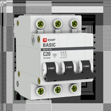Выключатель автоматический трехполюсный 20А С ВА47-29 4.5кА