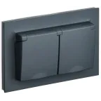 BRITE Розетка 2-местная с заземлением с защитными шторками и крышкой 16А в сборе IP44 РСбш12-3-44-БрГ графит