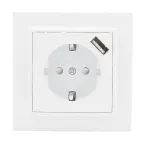 Розетка 1-местная СП с/з Минск 16А белая с защитными шторками с USB
