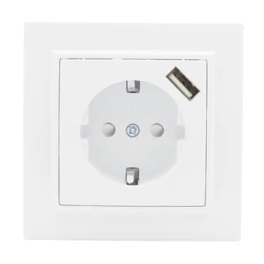 Розетка 1-местная СП с/з Минск 16А белая с защитными шторками с USB