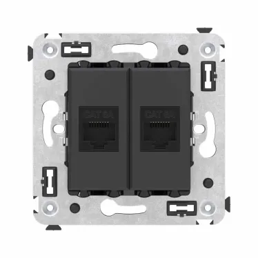 Avanti Компьютерная розетка RJ-45 без шторки в стену, кат.6А двойная, Черный матовый