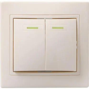 КВАРТА Выключатель двухклавишный скрытый бежевый с индикацией в сборе