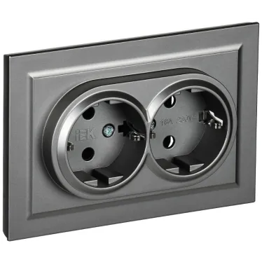 BRITE Розетка двойная с заземлением с защитными шторками 16А в сборе РСш12-3-БрС сталь