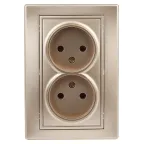Розетка Intro Plano 1-204-04 без заземления двойная 2х2P, 16А-250В, IP20, СУ, Plano, шампань