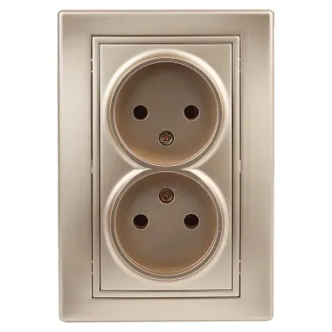 Розетка Intro Plano 1-204-04 без заземления двойная 2х2P, 16А-250В, IP20, СУ, Plano, шампань