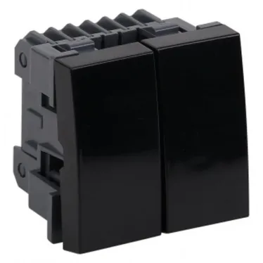 Выключатель модульный двухклавишный 45х45мм черный