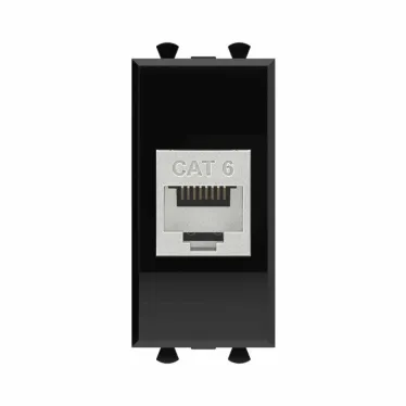 Avanti Компьютерная розетка RJ-45 без шторки модульная кат.6 экранированная Черный квадрат 1 модуль