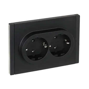 FORTE@PIANO Розетка 2-местная с заземлением без защитных шторок безвинтовое крепление 16А FP124 черный IEK