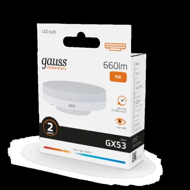 Лампа светодиодная LED 9 Вт 660 лм 3000К таблетка теплый GX53 AC 220В Elementary Gauss