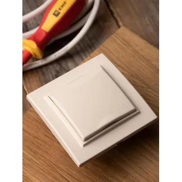 Розетка одноместная СП с заземлением Минск с крышкой 16А бежевая с защитными шторками