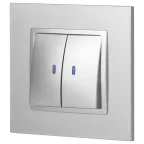 Выключатель двойной с подсветкой, 10АХ-250В, Эра Elegance, алюминий,14-1105-03