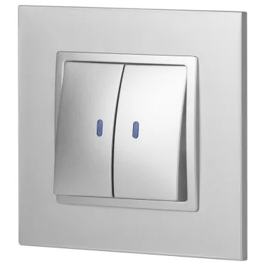 Выключатель двойной с подсветкой, 10АХ-250В, Эра Elegance, алюминий,14-1105-03