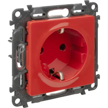 Valena LIFE Розетка силовая 2К+З 16А 250В со шторками безвинтовые зажимы с лицевой панелью красная