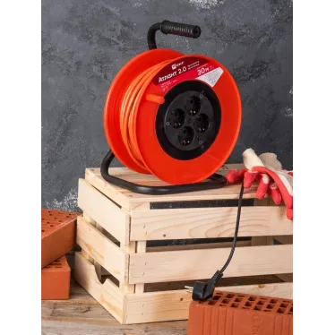 Удлинитель на катушке Атлант 2.0 4 гнезда 30м с заземлением ПВС 3x1.0 10А/2.2кВт PROxima